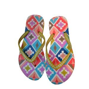 Vera Bradley Womens Hacienda Diamonds Flip Flop Sandals Multicolor Geometric 6
